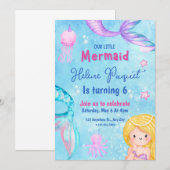 Roze en Blauwe Sweety Waterverf Zeemeermin Verjaar Kaart (Voorkant / Achterkant)