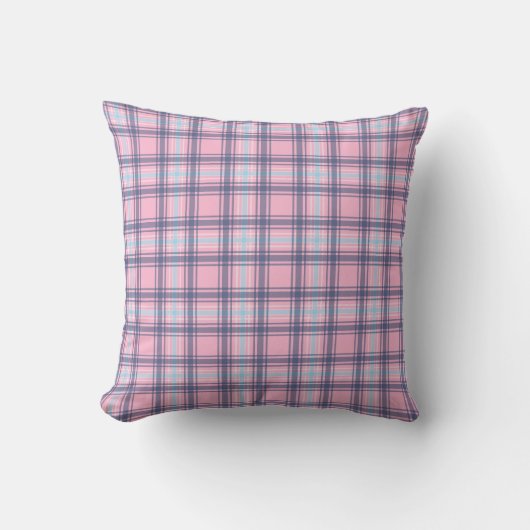 Roze en Blauwe Tartan Kerst Blauw Terug Kussen (Voorkant)