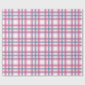 Roze en Blauwe Tartan Kerstmis Cadeaupapier (Vlak)