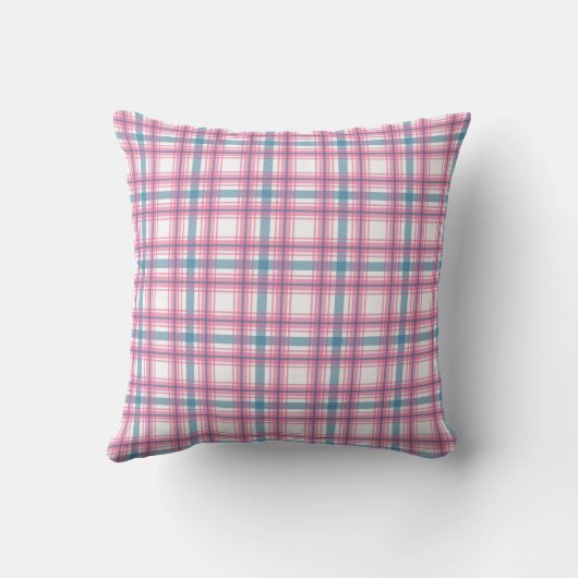 Roze en Blauwe Tartan Kerstmis Dubbelzijdig Kussen (Achterkant)