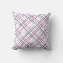 Roze en Blauwe Tartan Kerstmis Lt Blauw Terug Kussen