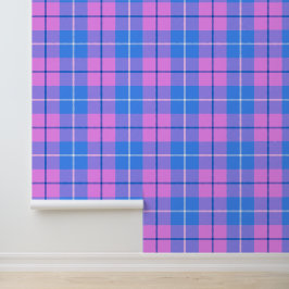 Roze en blauwe Tartan Plaid Behang
