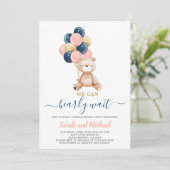 Roze en blauwe teddybeer Baby shower onthulling Kaart (Staand voorkant)