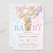 Roze en Blauwe Teddybeer Geslacht onthullen Uitnod Kaart (Voorkant)