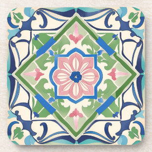 Roze en blauwe tegel bier onderzetter