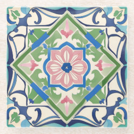 Roze en blauwe tegel glazen onderzetter