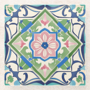 Roze en blauwe tegel glazen onderzetter