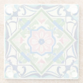 Roze en blauwe tegel glazen onderzetter (Achterkant)