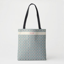 Roze en blauwe tegel tote bag