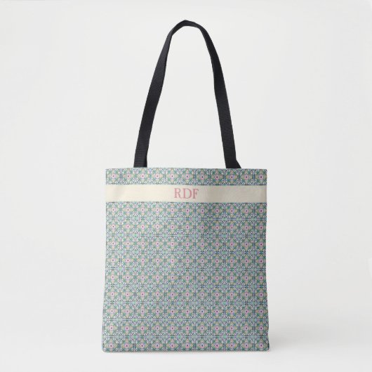Roze en blauwe tegel tote bag (Voorkant)