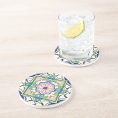 Roze en blauwe tegel zandsteen onderzetter (Zijkant)