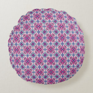 Roze en Blauwe Tegelontwerp Rond Kussen