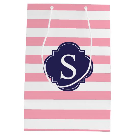 Roze en blauwe tekeningen Patroon en Monogram Medium Cadeauzakje (Achterkant)