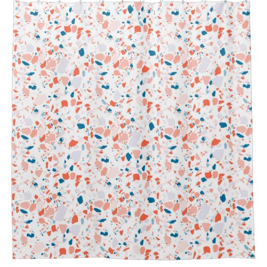 Roze en blauwe terrazzo, handgemaakt douchegordijn (Voorkant)