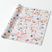 Roze en blauwe terrazzo handgemaakt verpakkingspap cadeaupapier (Uitgerold)