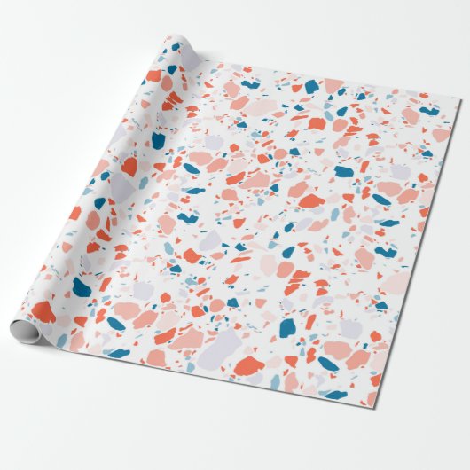 Roze en blauwe terrazzo handgemaakt verpakkingspap cadeaupapier (Uitgerold)