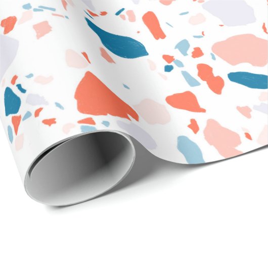 Roze en blauwe terrazzo handgemaakt verpakkingspap cadeaupapier (Rol Hoek)