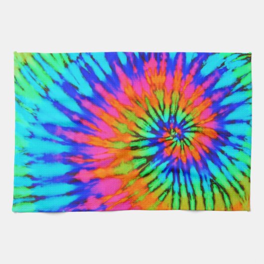 Roze en Blauwe Tie Dye Keuken Handdoek (Horizontaal)