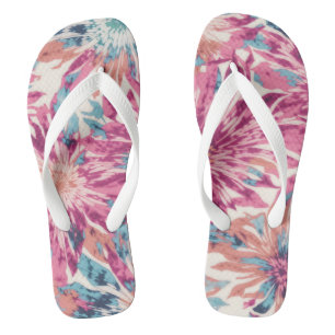 Roze en Blauwe Tie Dye Sunburst Teenslippers