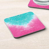 Roze en blauwe Tie kleurstof met Mandala Sway in s Bier Onderzetter (Linkerzijde)