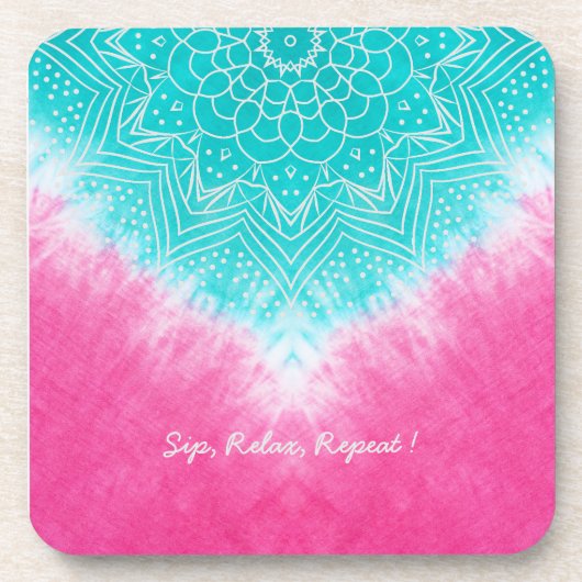 Roze en blauwe Tie kleurstof met Mandala Sway in s Bier Onderzetter (Voorkant)