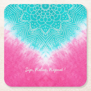 Roze en blauwe Tie kleurstof met Mandala Sway in s Kartonnen Onderzetters
