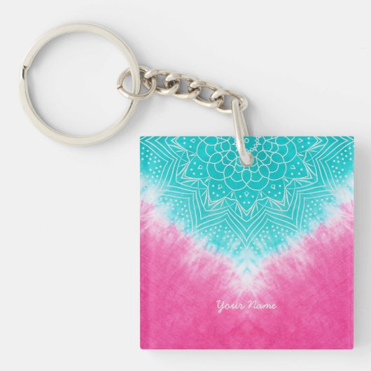 Roze en blauwe Tie kleurstof met Mandala Sway in s Sleutelhanger (voorkant)