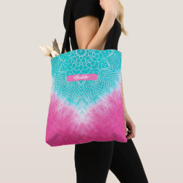 Roze en blauwe Tie kleurstof met Mandala Sway in s Tote Bag