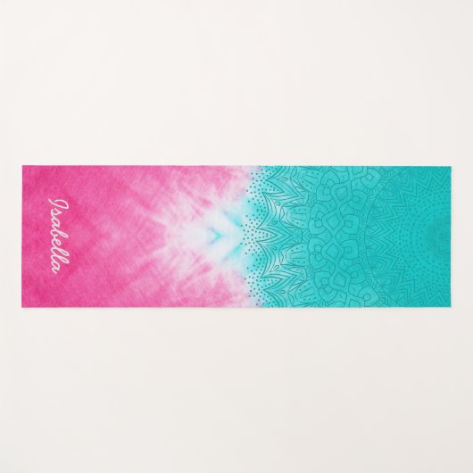 Roze en blauwe Tie kleurstof met Mandala Sway in s Yogamat (Voorkant (horizontaal))