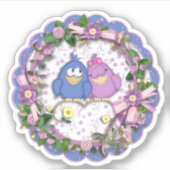 Roze en Blauwe Tortelduifjes Die Knip Sticker Deca (Voorkant)