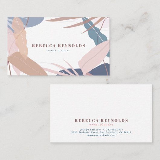 Roze en blauwe tropische bladeren Modern Visitekaartje (Voorkant / Achterkant)