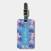 Roze en blauwe Tropische Foliage op maat Bagagelabel (Voorkant verticaal)