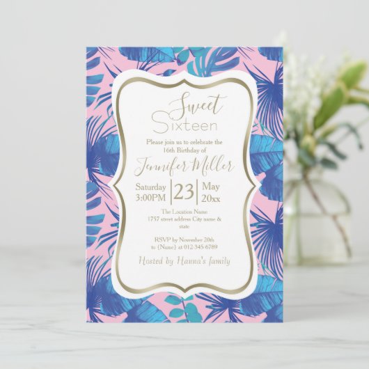 Roze en blauwe Tropische Foliage op maat Kaart (Staand voorkant)