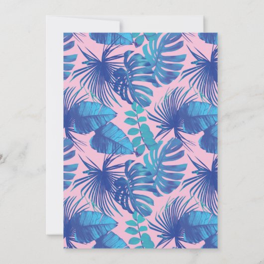 Roze en blauwe Tropische Foliage op maat Kaart (Achterkant)