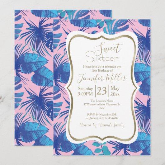 Roze en blauwe Tropische Foliage op maat Kaart (Voorkant / Achterkant)