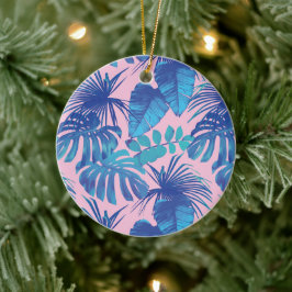 Roze en blauwe Tropische Foliage op maat Keramisch Ornament