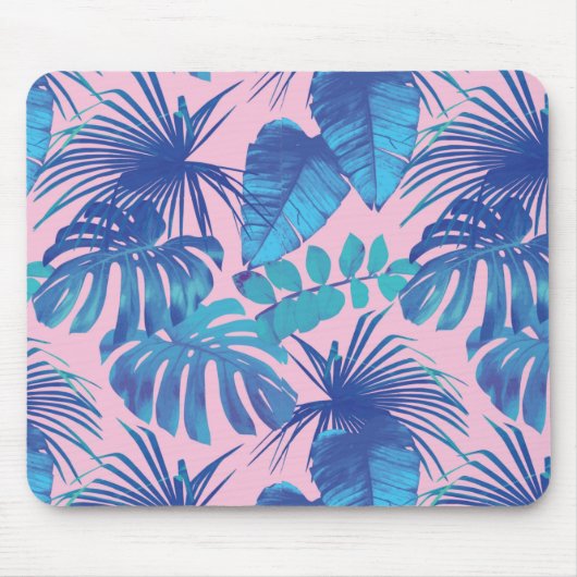 Roze en blauwe Tropische Foliage op maat Muismat (Voorkant)