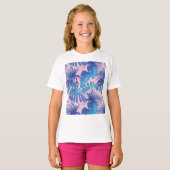 Roze en blauwe Tropische Foliage op maat T-shirt (Voorkant volledig)
