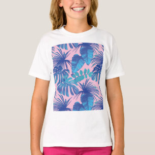 Roze en blauwe Tropische Foliage op maat T-shirt
