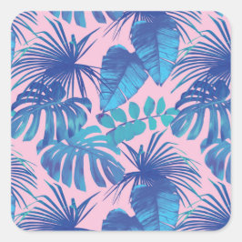 Roze en blauwe Tropische Foliage op maat Vierkante Sticker
