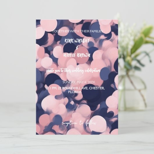 ROZE EN BLAUWE TROUWKAART MET BLUSH EFFECT KAART (Staand voorkant)