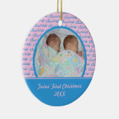 Roze en blauwe tweelingen Eerste kerstversiering Keramisch Ornament (Rechts)