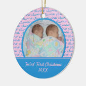 Roze en blauwe tweelingen Eerste kerstversiering Keramisch Ornament (Links)