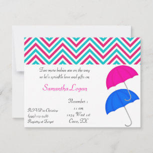 Roze en blauwe tweelingen Umbrella Sprinkle Invita Kaart