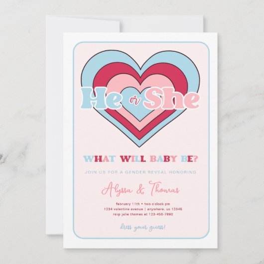 Roze en Blauwe Valentijnsdag Gender Reveal Kaart (Voorkant)