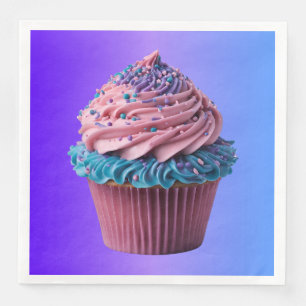 Roze en blauwe vanillecupcake servet