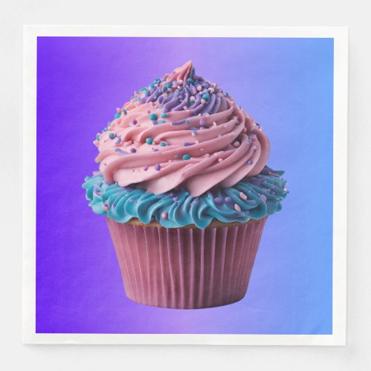 Roze en blauwe vanillecupcake servet (Voorkant)