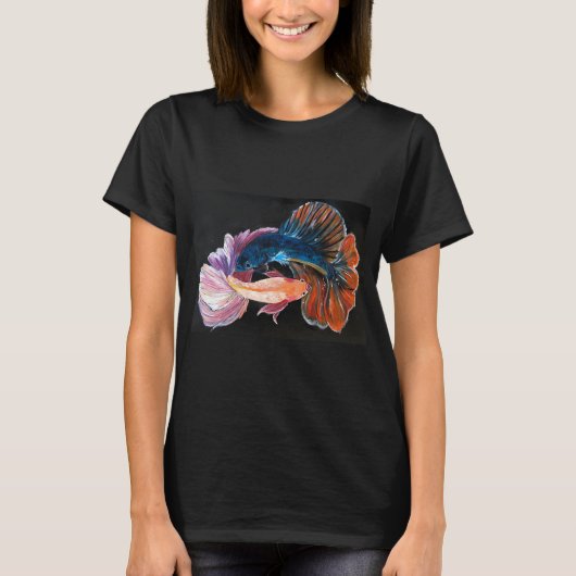 Roze en blauwe vechtvis t-shirt (Voorkant)