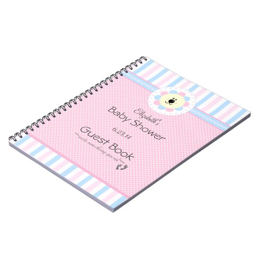 Roze en blauwe ventilator Baby shower Guest Book Notitieboek (Linkerzijde)