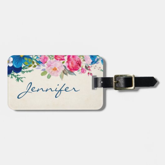 roze en blauwe ventilatorgrens bagagelabel (Voorkant horizontaal)